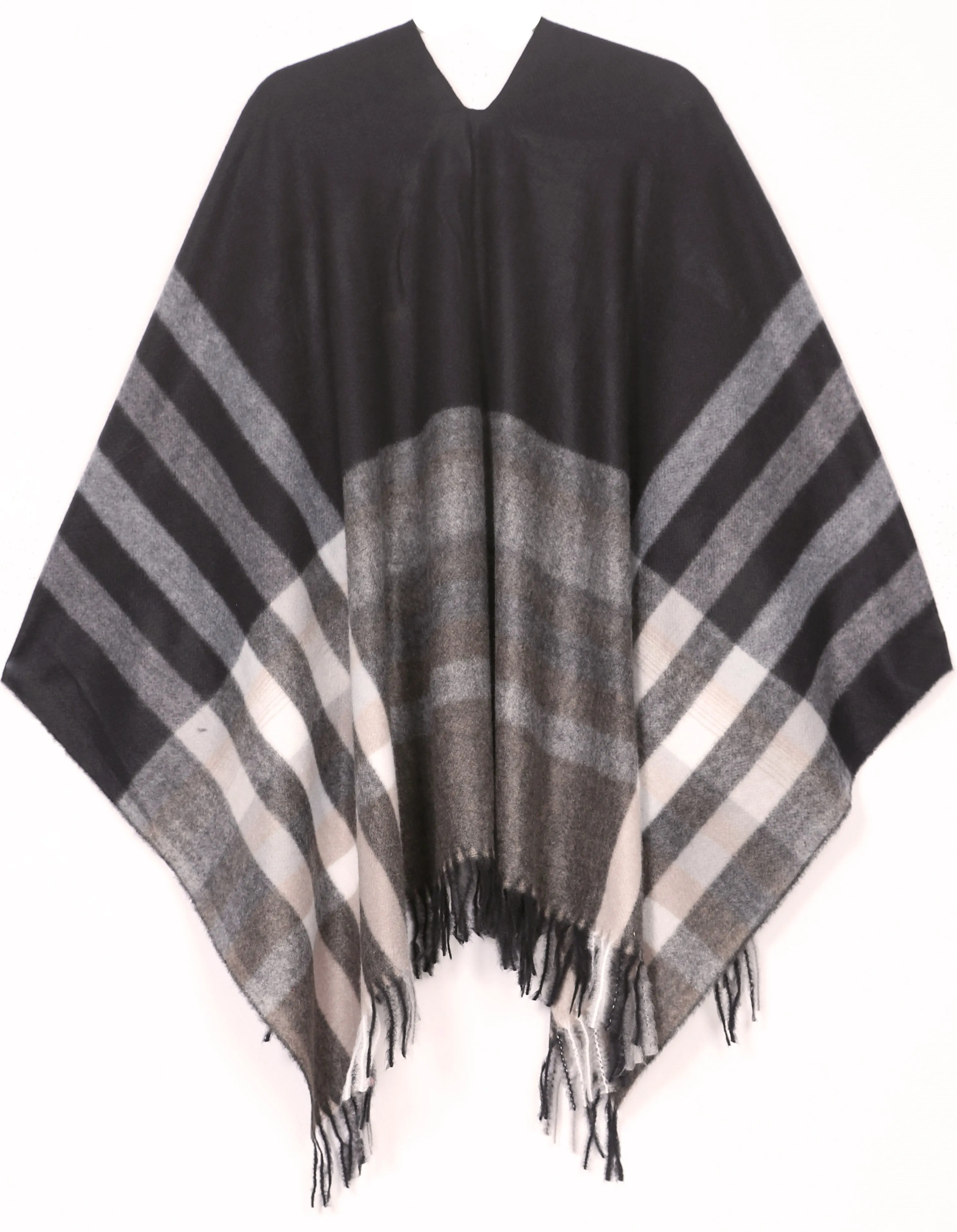 Sakkas Avi Women's Reversible Open Front Poncho Cardigan Ruana Cape Shawl W/Fringe