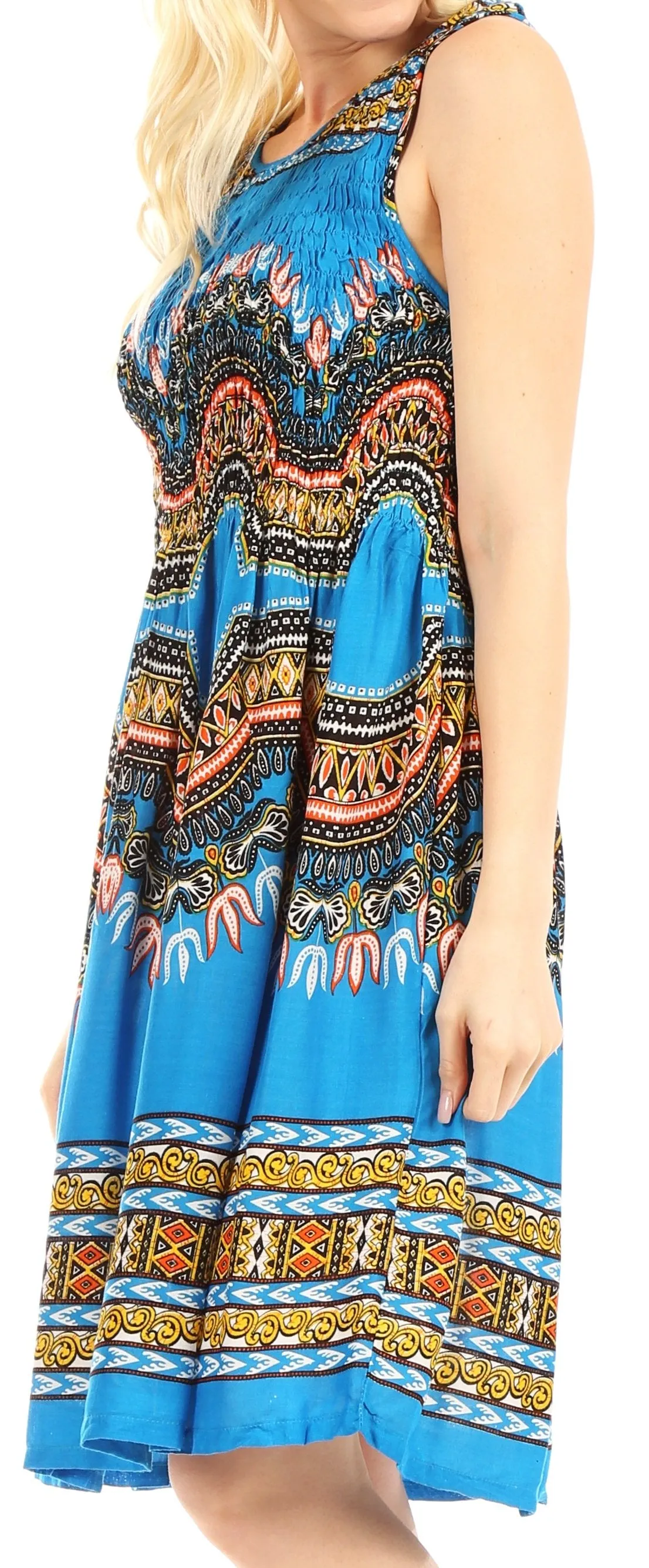 Sakkas Darcia Women's Casual Summer Cocktail Elastic Stretchy Dashiki Print Dress