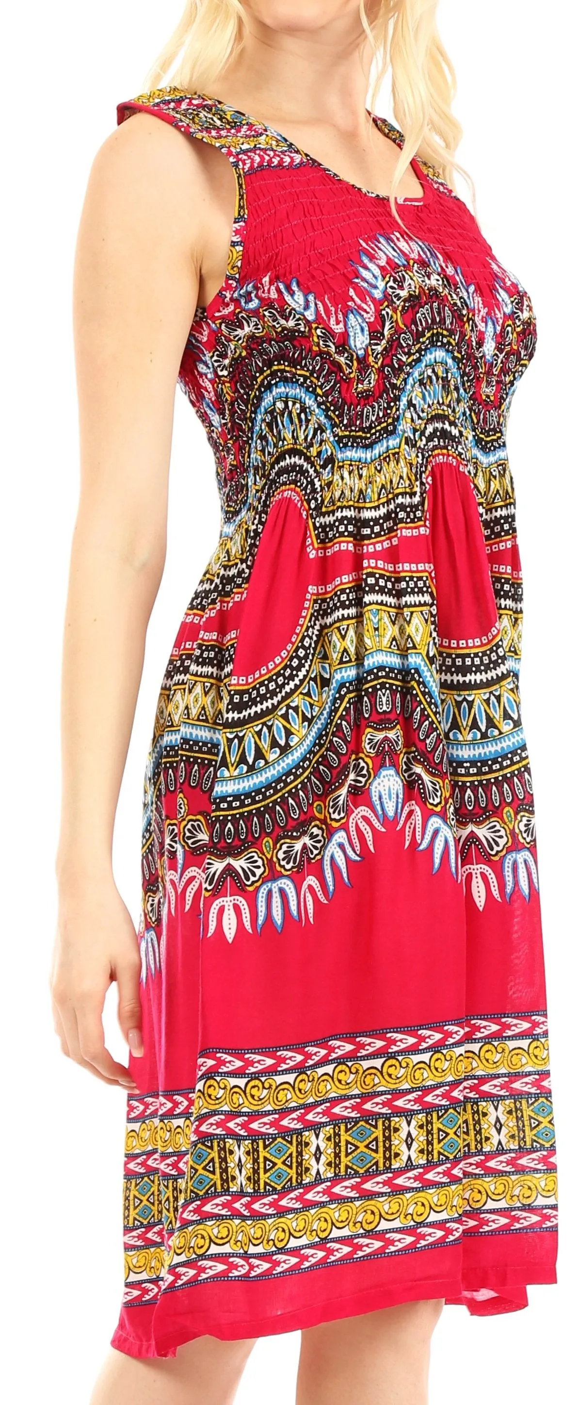 Sakkas Darcia Women's Casual Summer Cocktail Elastic Stretchy Dashiki Print Dress