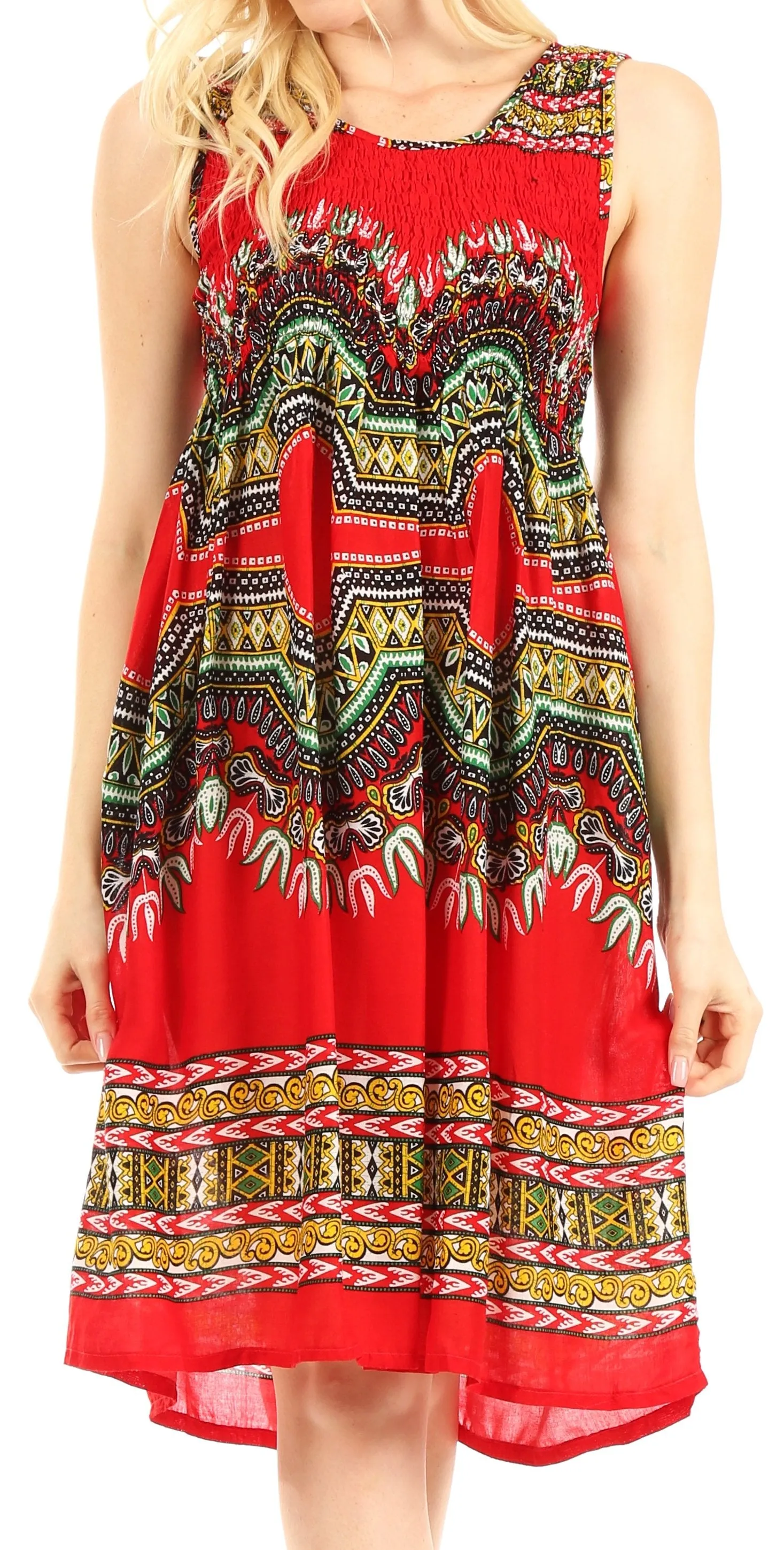 Sakkas Darcia Women's Casual Summer Cocktail Elastic Stretchy Dashiki Print Dress