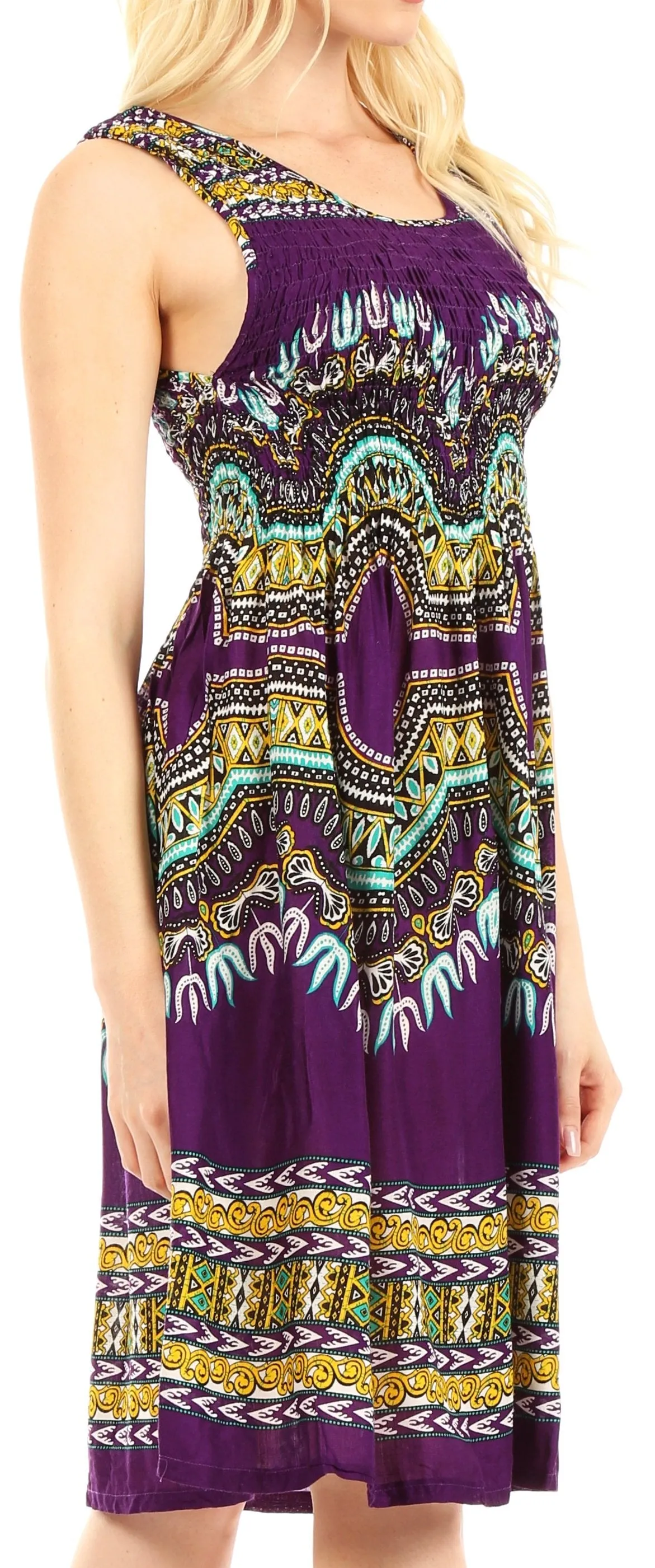 Sakkas Darcia Women's Casual Summer Cocktail Elastic Stretchy Dashiki Print Dress