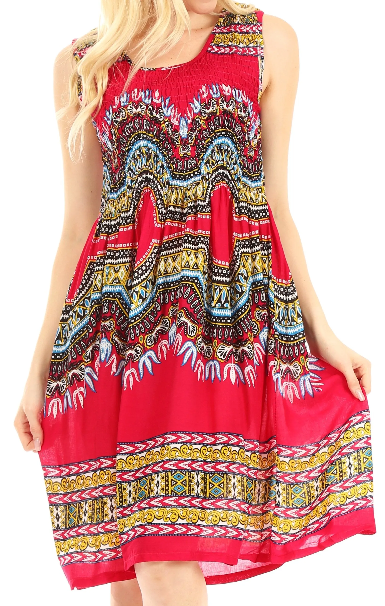 Sakkas Darcia Women's Casual Summer Cocktail Elastic Stretchy Dashiki Print Dress