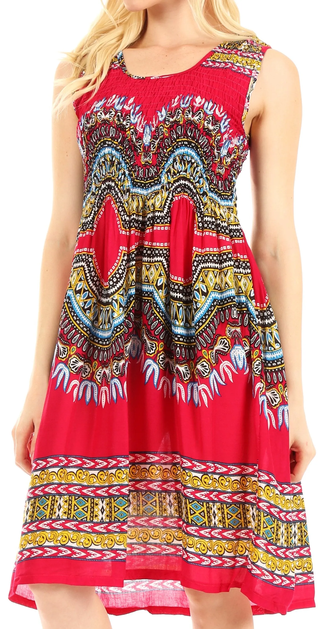 Sakkas Darcia Women's Casual Summer Cocktail Elastic Stretchy Dashiki Print Dress