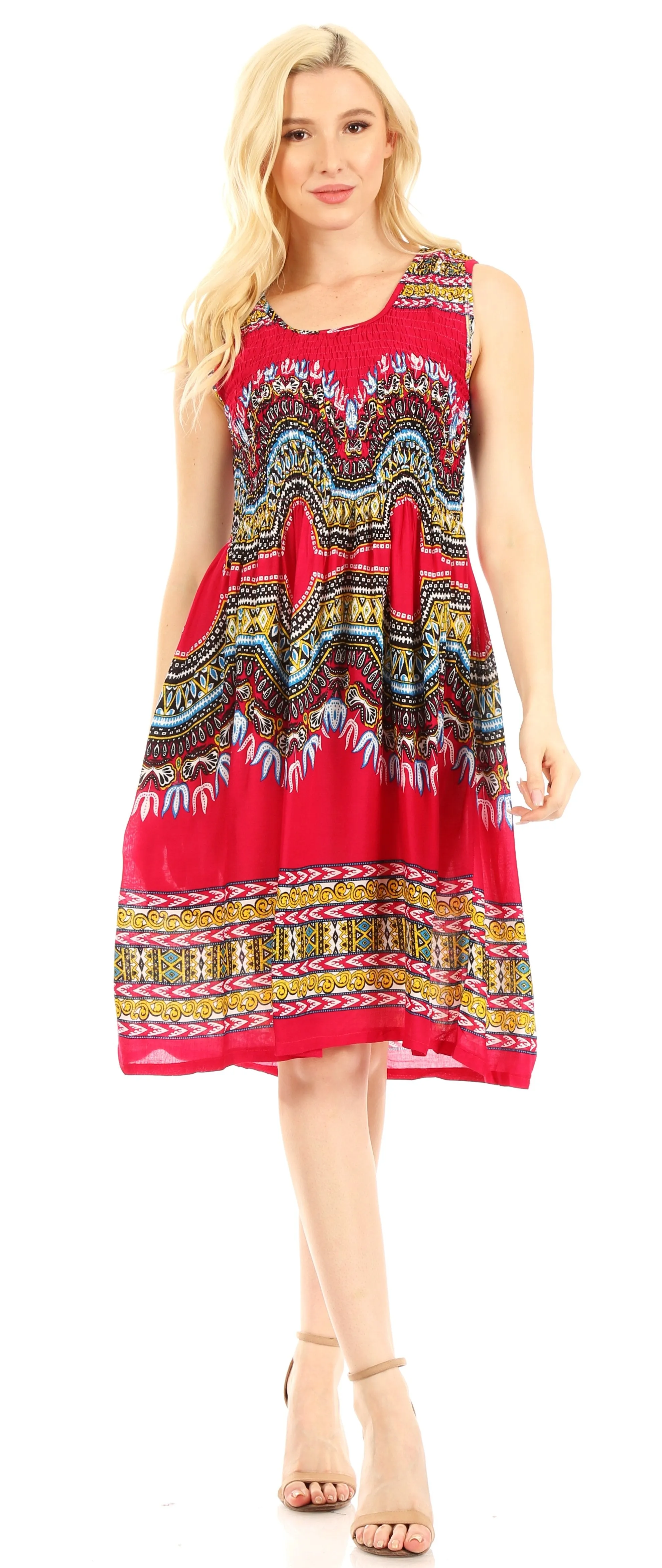 Sakkas Darcia Women's Casual Summer Cocktail Elastic Stretchy Dashiki Print Dress