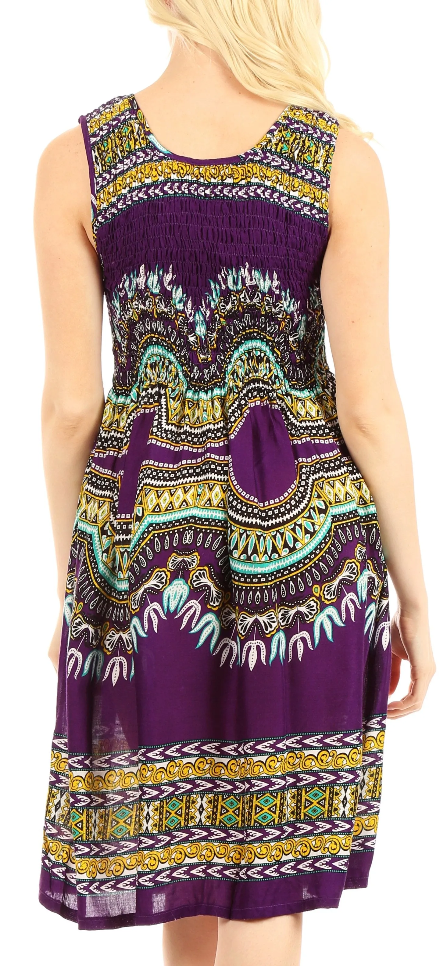 Sakkas Darcia Women's Casual Summer Cocktail Elastic Stretchy Dashiki Print Dress