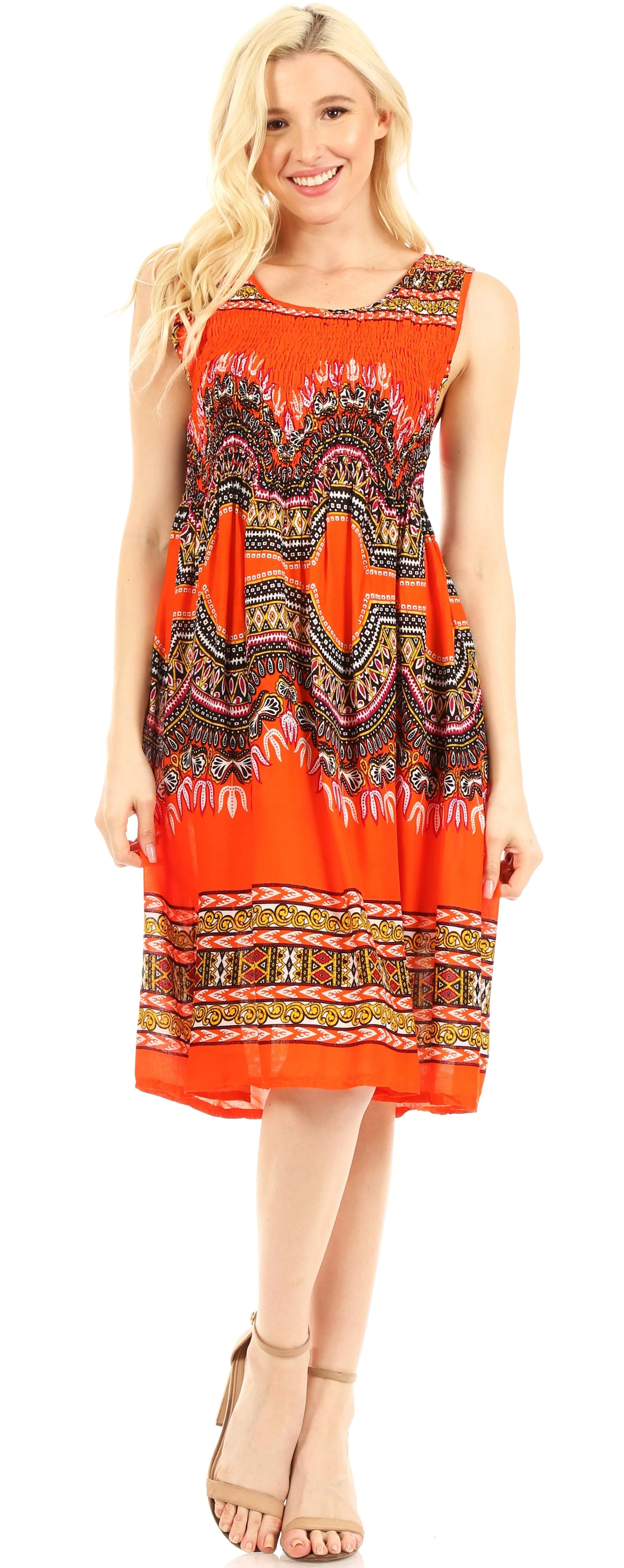 Sakkas Darcia Women's Casual Summer Cocktail Elastic Stretchy Dashiki Print Dress