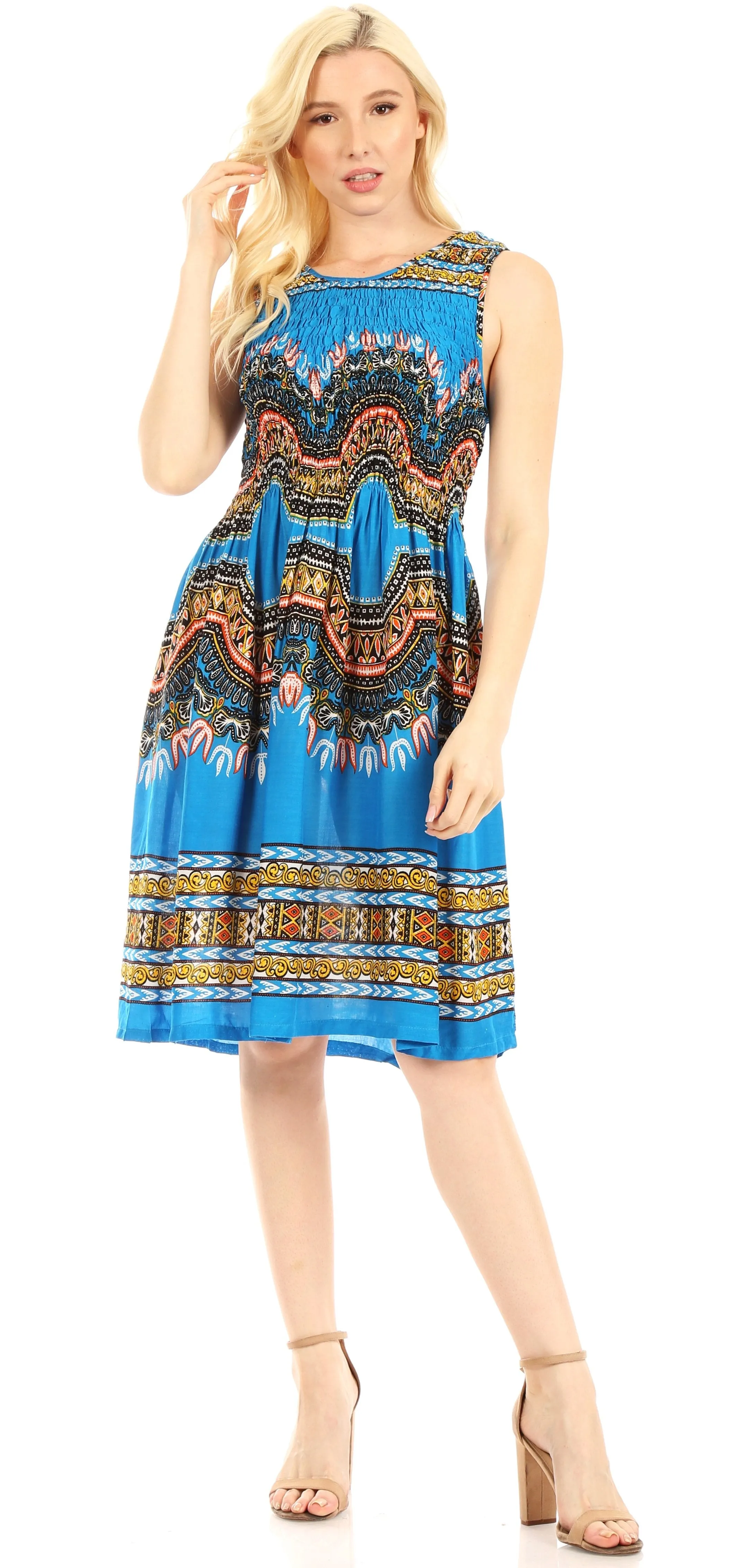 Sakkas Darcia Women's Casual Summer Cocktail Elastic Stretchy Dashiki Print Dress