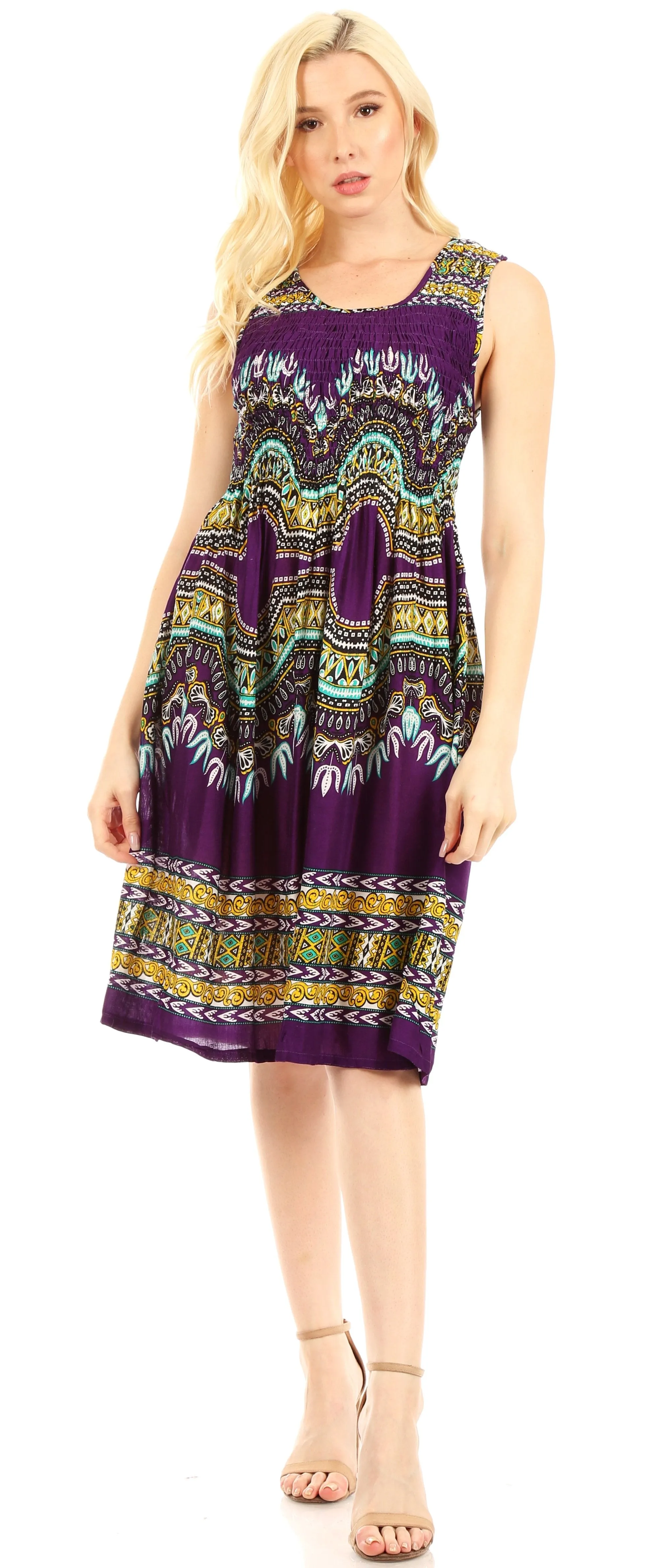 Sakkas Darcia Women's Casual Summer Cocktail Elastic Stretchy Dashiki Print Dress