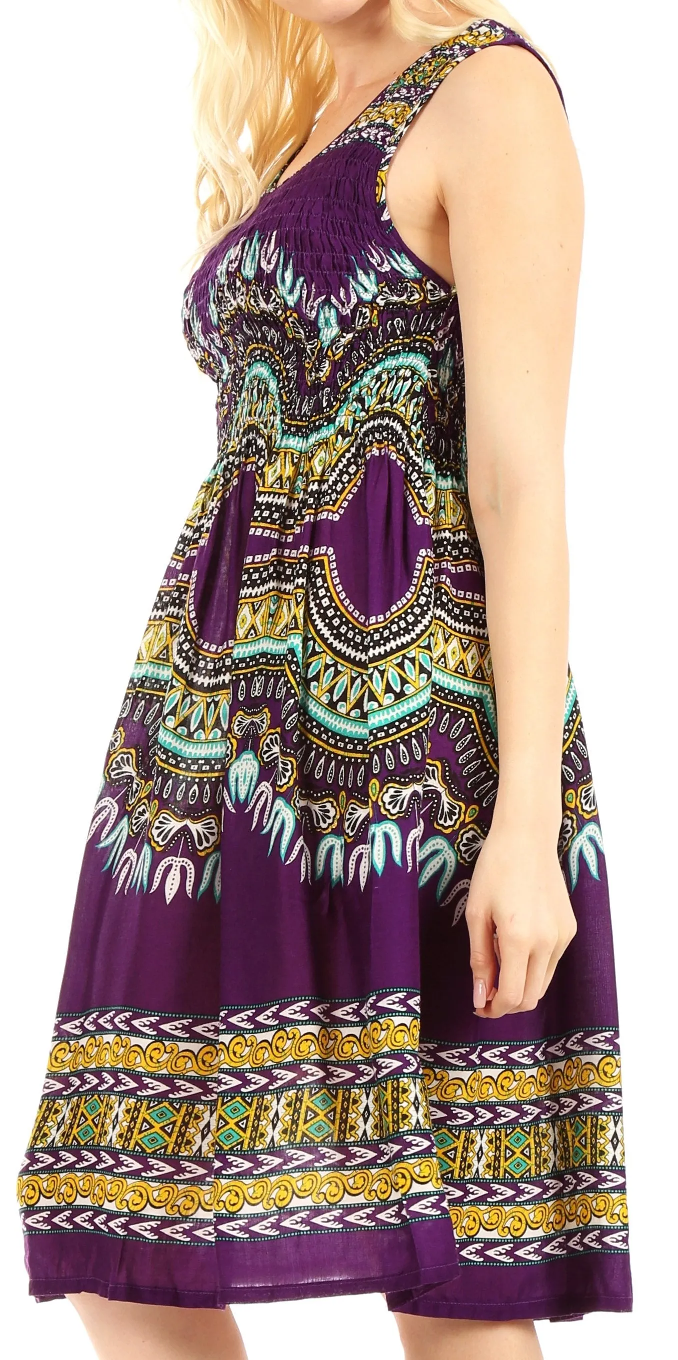 Sakkas Darcia Women's Casual Summer Cocktail Elastic Stretchy Dashiki Print Dress