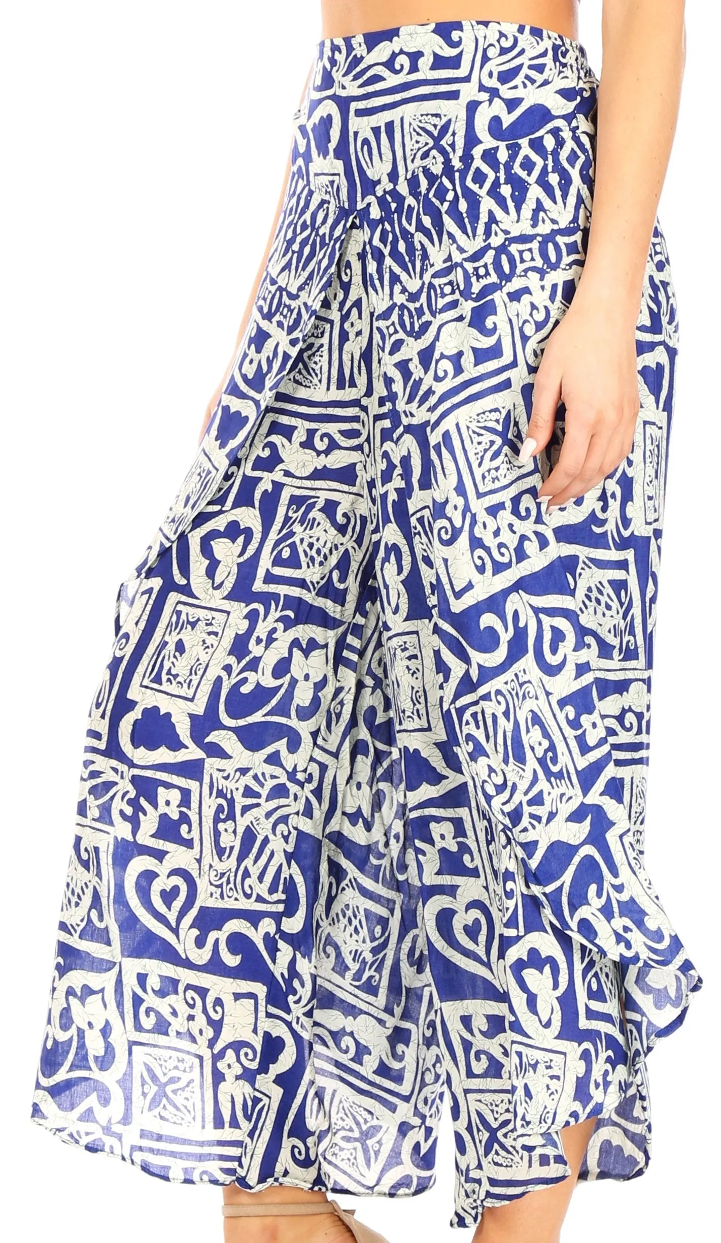 Sakkas Serilda Women's Loose Elephant Batik Boho Wide Leg Pants Elastic Waist