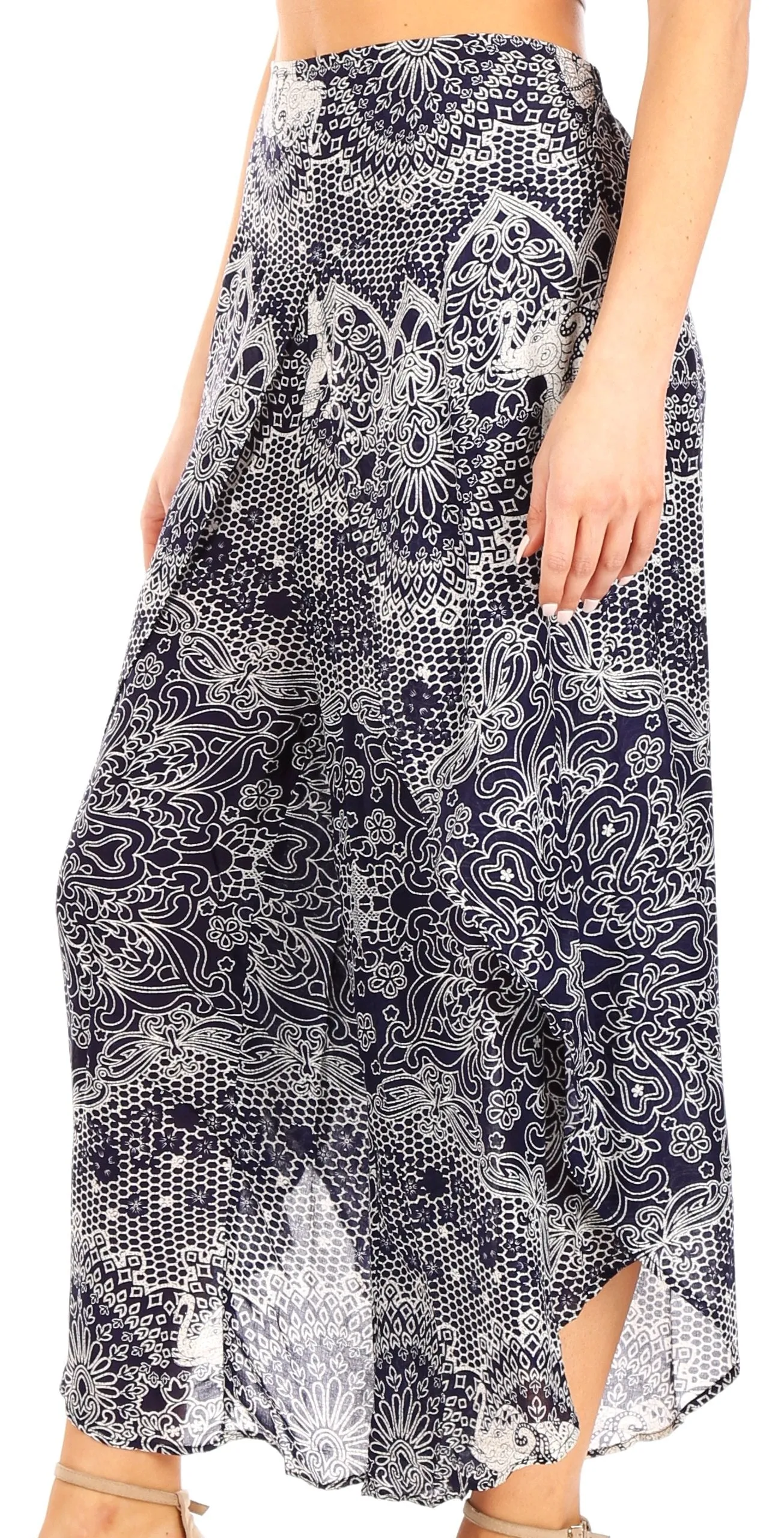 Sakkas Serilda Women's Loose Elephant Batik Boho Wide Leg Pants Elastic Waist