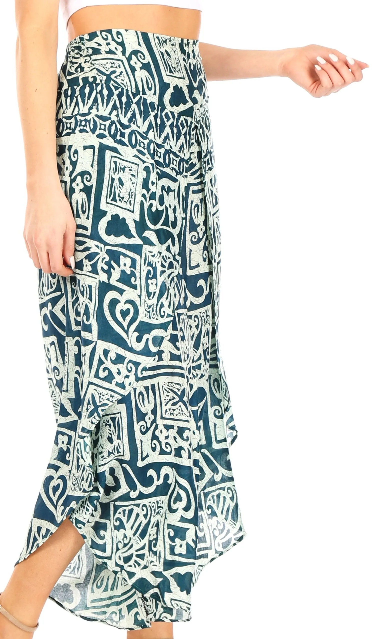 Sakkas Serilda Women's Loose Elephant Batik Boho Wide Leg Pants Elastic Waist