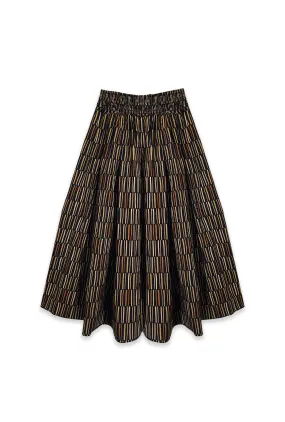 Smocked Waist MIDI Skirt - Black Matchstick