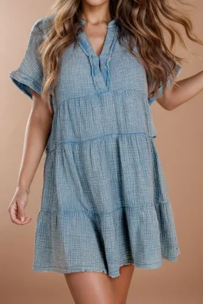 Tiered Notched Short Sleeve Dress