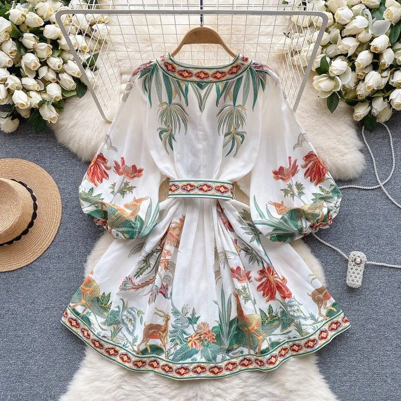 Tropical Vintage Dress with Belt