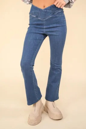 Washed Denim Stretchy Crossover Waist Leggings