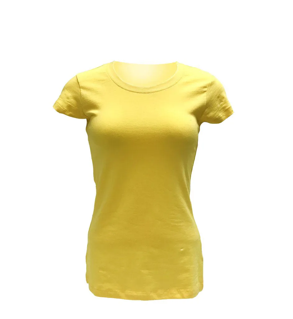 Women's Basic Plain Crew Neck T-Shirt-15 Colors ( Black ~ Yellow)